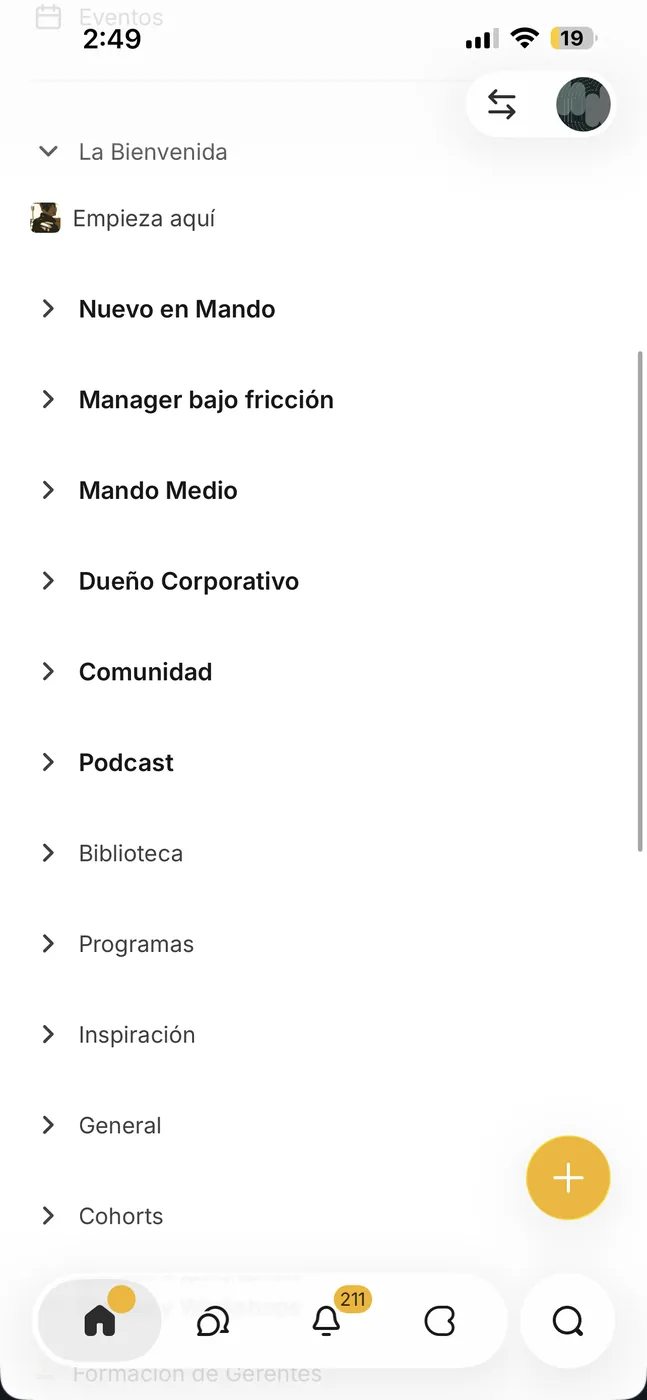 El menú de la comunidad en el teléfono